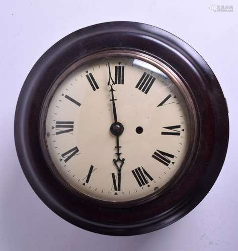 A FUSEE MAHOGANY WALL CLOCK. 28 cm wide.