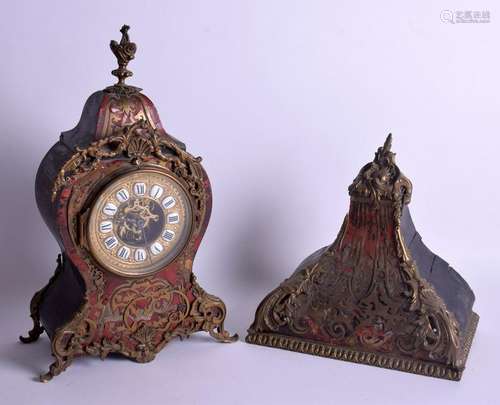 A BOULLE BRACKET CLOCK on bracket. Clock 37 cm x 20 cm.