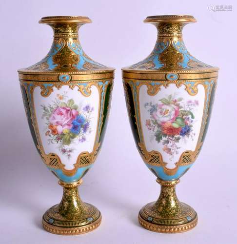 A FINE PAIR OF ROYAL CROWN DERBY JEWELLED PORCELAIN