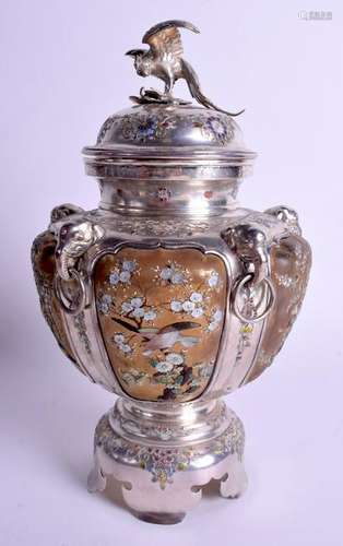 A 19TH CENTURY JAPANESE MEIJI PERIOD SILVER SHIBAYAMA