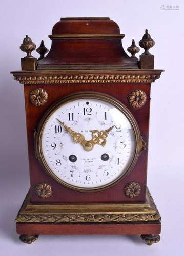 AN ANTIQUE J W BENSON LONDON MANTLE CLOCK with foliate