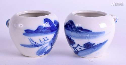 A PAIR OF JAPANESE MEIJI PERIOD BLUE AND WHITE BIRD