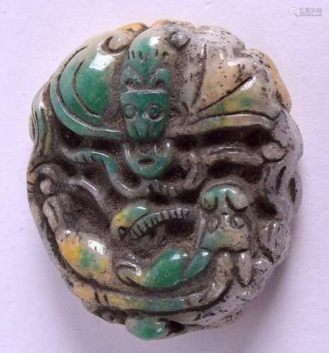 A CHINESE JADEITE TOGGLE. 3.5 cm x 4 cm.