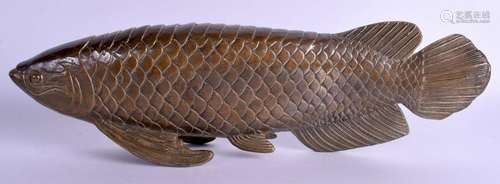 A LARGE CHINESE BRONZE CARP. 41 cm long.