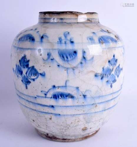 A 19TH CENTURY MIDDLE EASTERN BLUE AND WHITE POTTERY