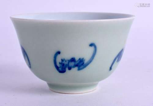 A CHINESE BLUE AND WHITE CELADON TEABOWL painted with