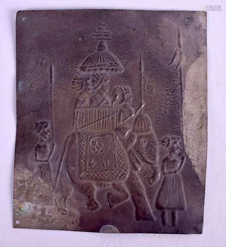 AN INDIAN WHITE METAL PLAQUE. 6 cm x 7.5 cm.