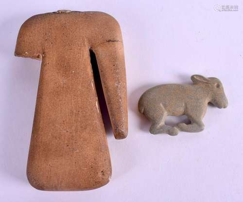 TWO CENTRAL ASIAN STONE IDOLS. 12 cm & 5 cm long. (2)