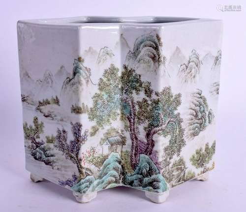 A CHINESE LOZENGE SHAPED PORCELAIN BRUSH POT. 18 cm x