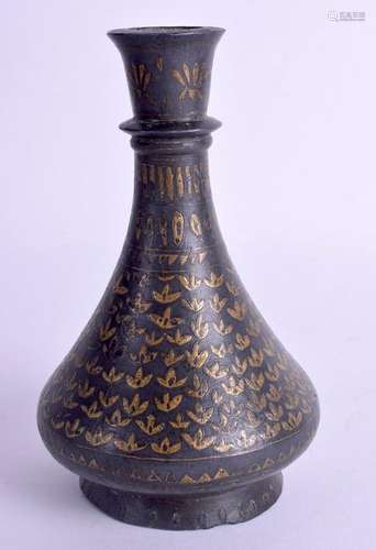 AN ANTIQUE BIDRI WARE GILT INLAID BRONZE VASE. 14.5 cm