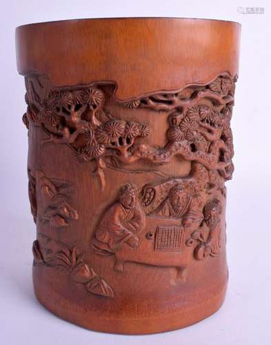 A CHINESE BAMBOO BRUSH POT. 18 cm high.