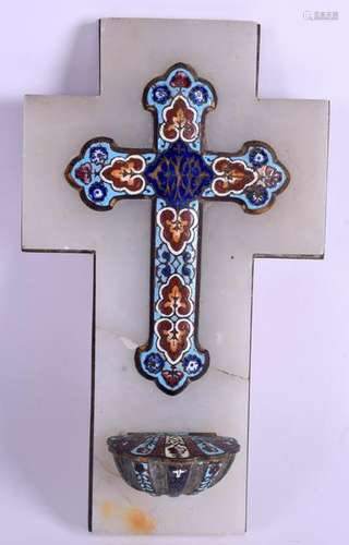 A 19TH CENTURY FRENCH CHAMPLEVE ENAMEL ONYX CROSS. 23