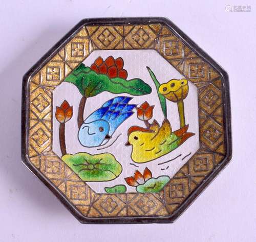 A CHINESE SILVER AND ENAMEL PIN DISH. 61 grams. 7.5 cm