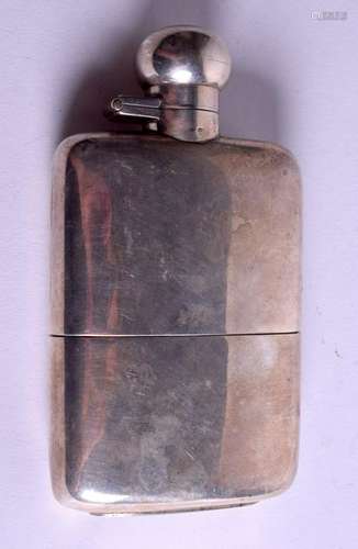 AN ANTIQUE HUKIN AND HEATH SILVER HIP FLASK. 6.3 oz.