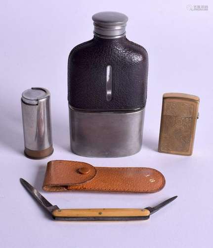 A SPIRIT FLASK pen knife etc. (qty)