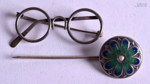 A SILVER AND ENAMEL BROOCH together with a silver