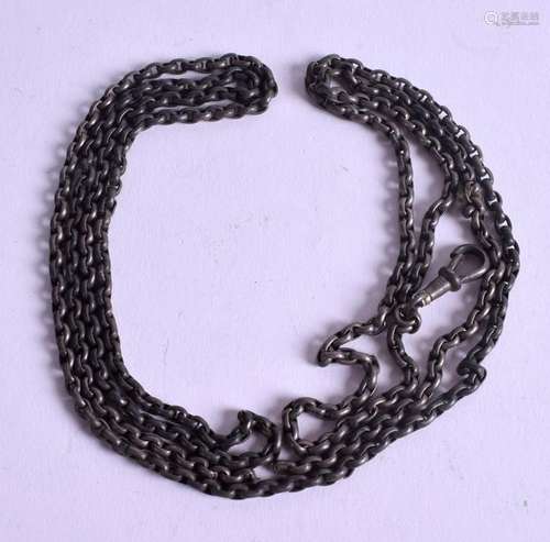 A 60 INCH SILVER GUARD CHAIN. 30 grams.