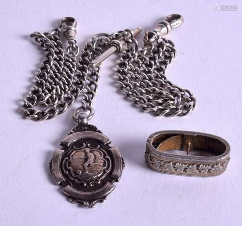 A SILVER DOUBLE ALBERT WATCH CHAIN & a Victorian silver