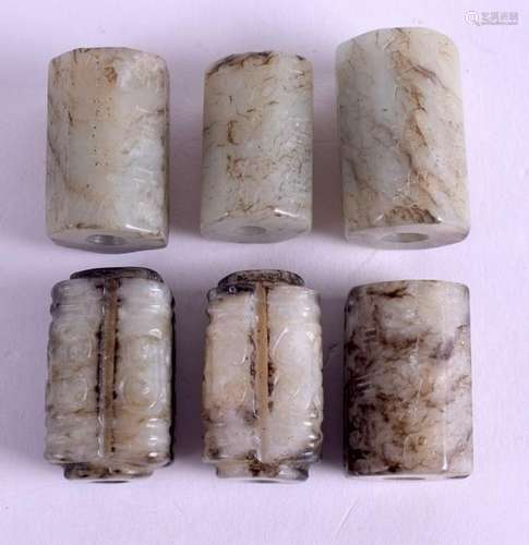 SIX CHINESE QING DYNASTY JADE TOGGLES. (6)