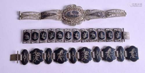 THREE EASTERN SILVER BRACELETS. (3)