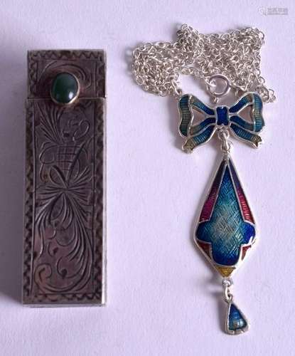 A SILVER AND ENAMEL NECKLACE together with a silver