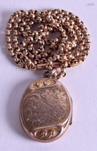 A 9CT GOLD LOCKET ON CHAIN. 11 grams.