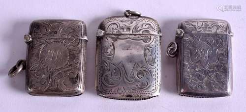 THREE SILVER VESTA CASES. (3)