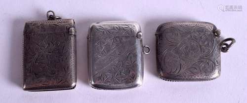 THREE SILVER VESTA CASES. (3)