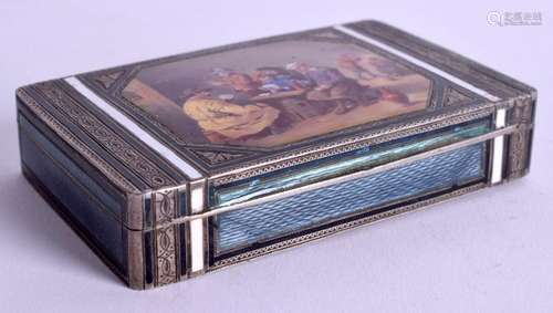 A GOOD ANTIQUE SILVER AND ENAMEL SNUFF BOX AND COVER