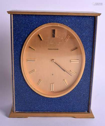 A JAEGER LE COULTRE LAPIS BRASS MANTEL CLOCK. 20 cm x