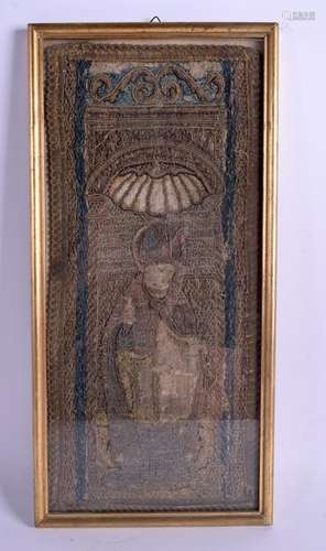 A 17TH CENTURY CONTINENTAL FRAMED EMBROIDERED PANEL OF