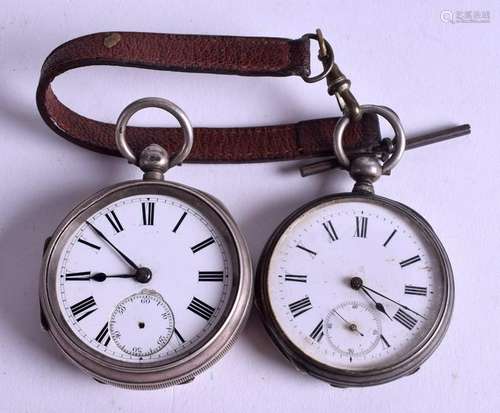 TWO ANTIQUE SILVER POCKET WATCHES. 4.75 cm wide. (2)