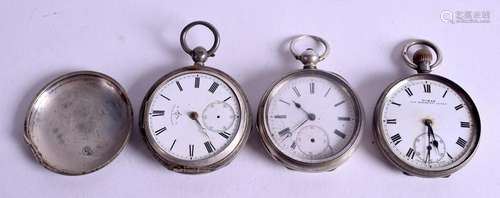 THREE ANTIQUE SILVER POCKET WATCHES. (3)