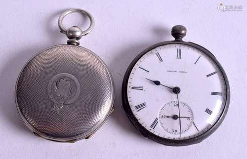 TWO ANTIQUE SILVER FOB WATCHES. (2)