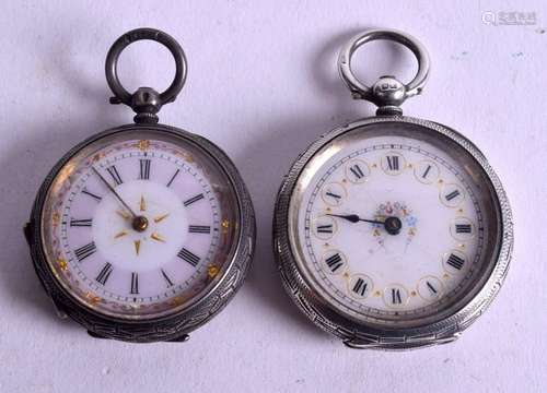 TWO ANTIQUE SILVER FOB WATCHES. (2)