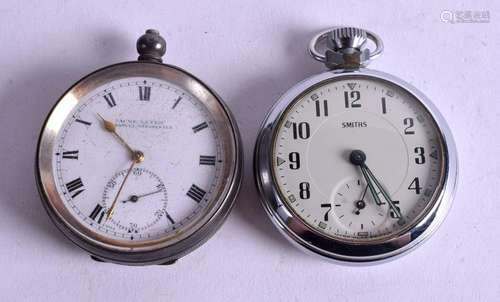 AN ANTIQUE SILVER POCKET WATCH and another. (2)