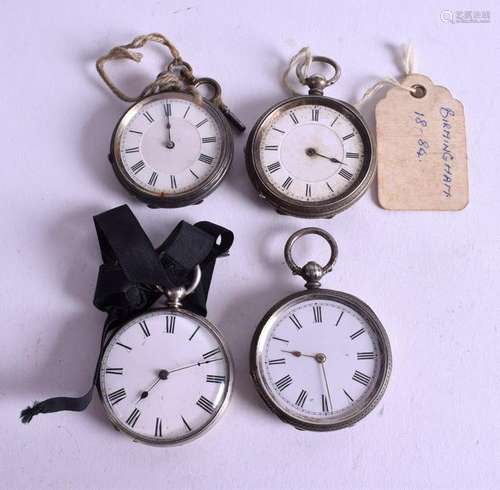 FOUR ANTIQUE SILVER POCKET WATCHES. (4)