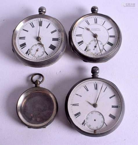 THREE ANTIQUE SILVER WATCHES and another. (4)