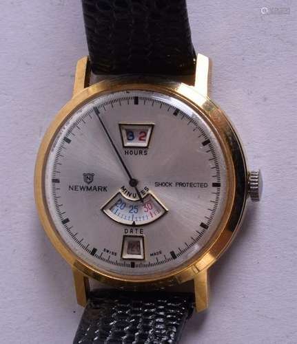 AN UNUSUAL MULTI DIAL NEWMARK WRISTWATCH. 3.25 cm wide.