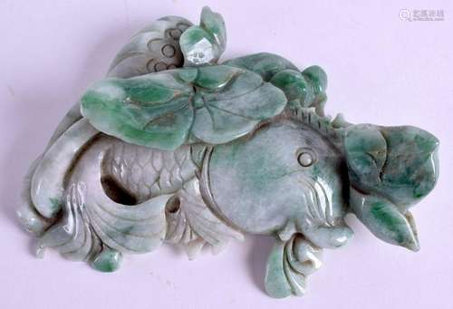 A CHINESE CARVEDJADEITE FIGURE OF A CARP modelled