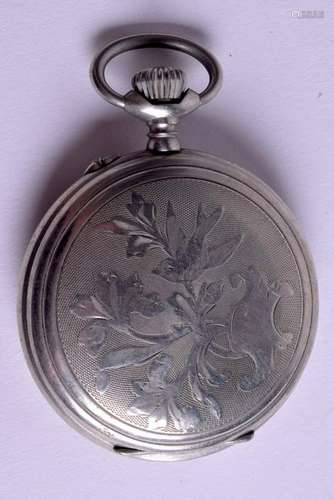 AN ANTIQUE SKELETON HEBDOMAS POCKET WATCH. 4 cm wide.