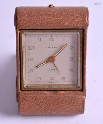 A T ANTHONY EIGHT DAY ALARM CLOCK. Watch 5 cm square.