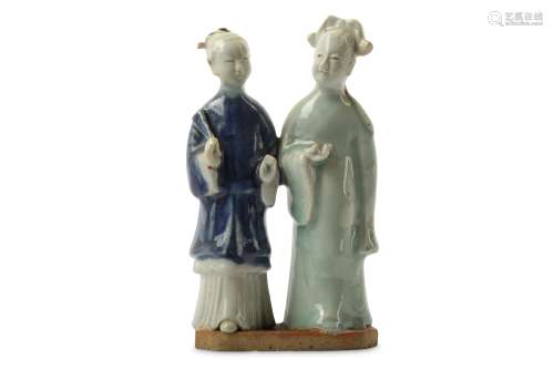 A CHINESE 'LADY AND MAN' BISCUIT GROUP.