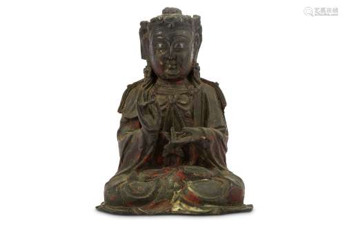 A CHINESE LACQUERED BRONZE FIGURE OF BUDDHA.