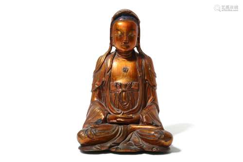 A CHINESE GILT-LACQUERED WOOD FIGURE OF GUANYIN.