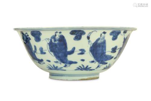 A CHINESE BLUE AND WHITE 'NINE IMMORTALS' BOWL.