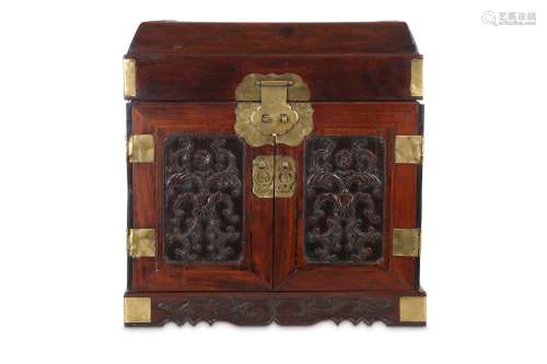 A CHINESE RECTANGULAR HARDWOOD TABLE-TOP CHEST, GU
