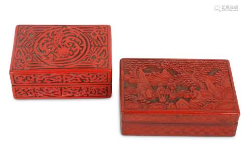 TWO CINNABAR LACQUER RECTANGULAR BOXES AND