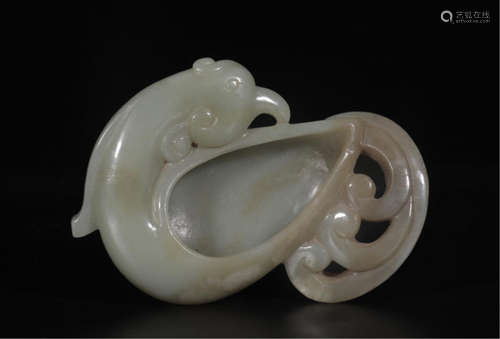 CHINESE CELADON JADE PHOENIX BRUSH WASHER