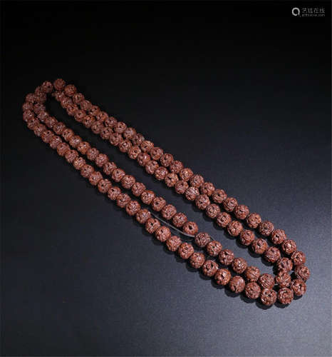 CHINESE WALNUT KERNEL CARVED BEAD NECKLACE